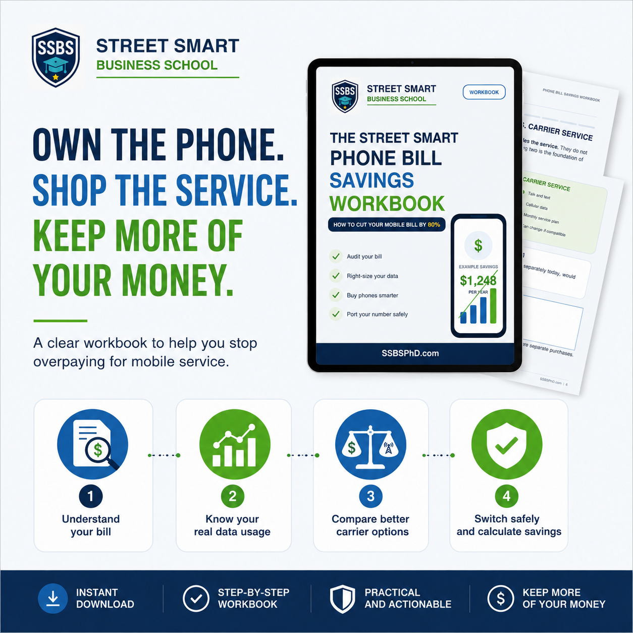 Digital product The Street Smart Phone Bill Savings Workbook