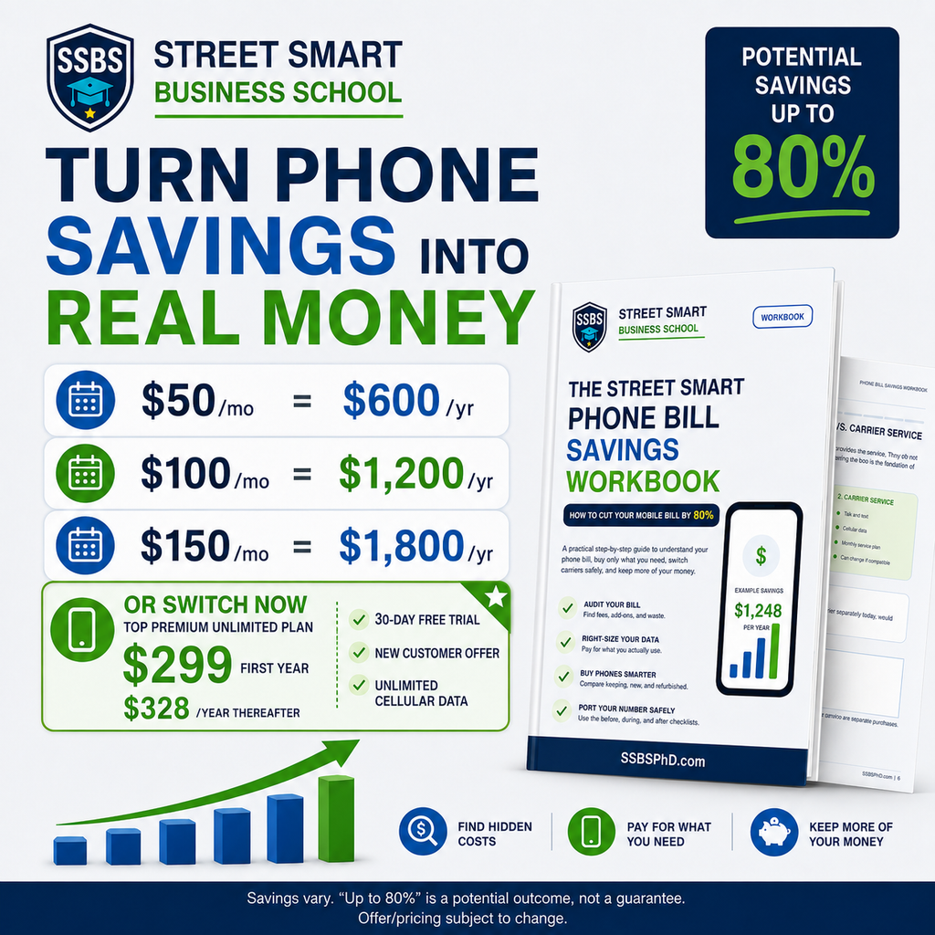 Digital product The Street Smart Phone Bill Savings Workbook