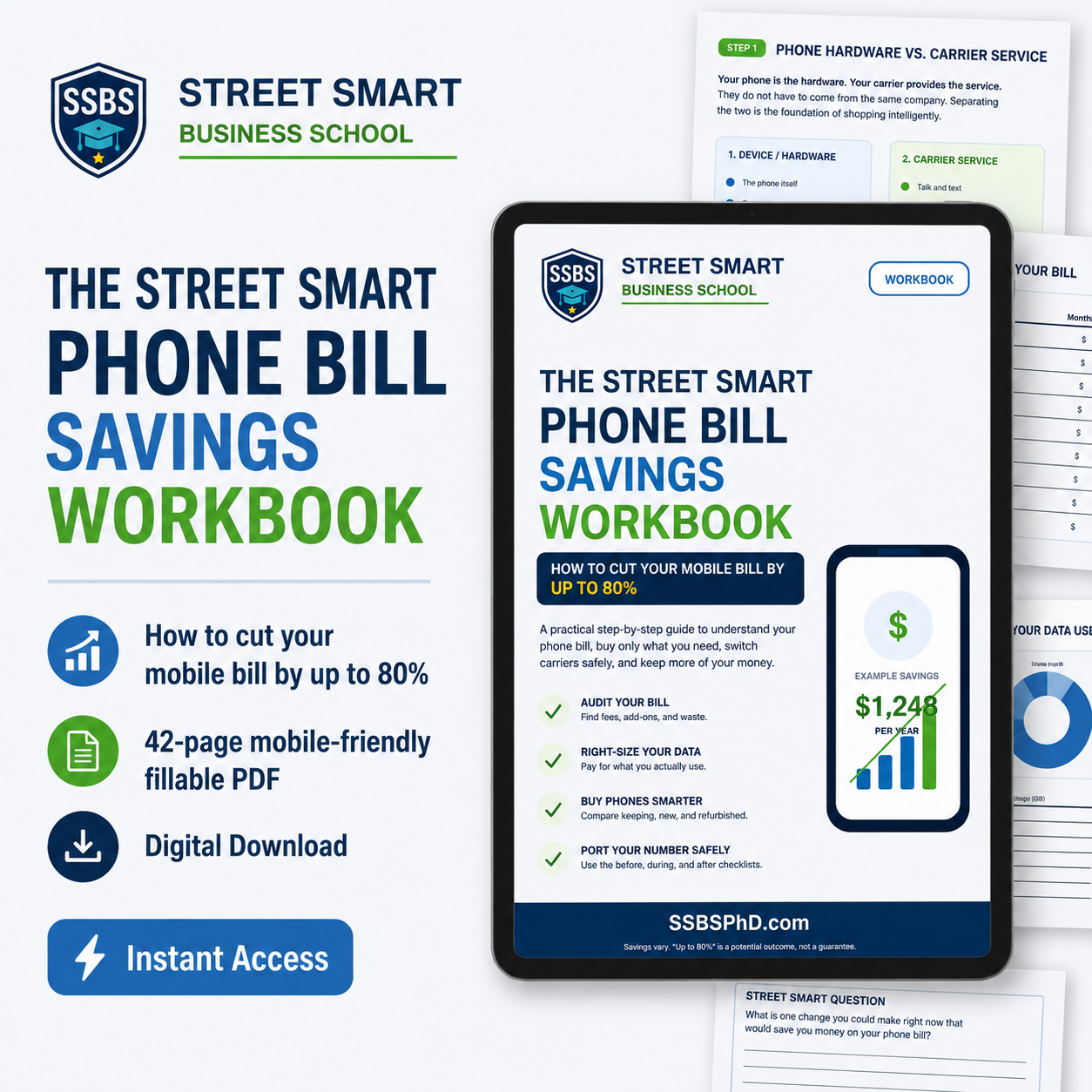 Digital product The Street Smart Phone Bill Savings Workbook
