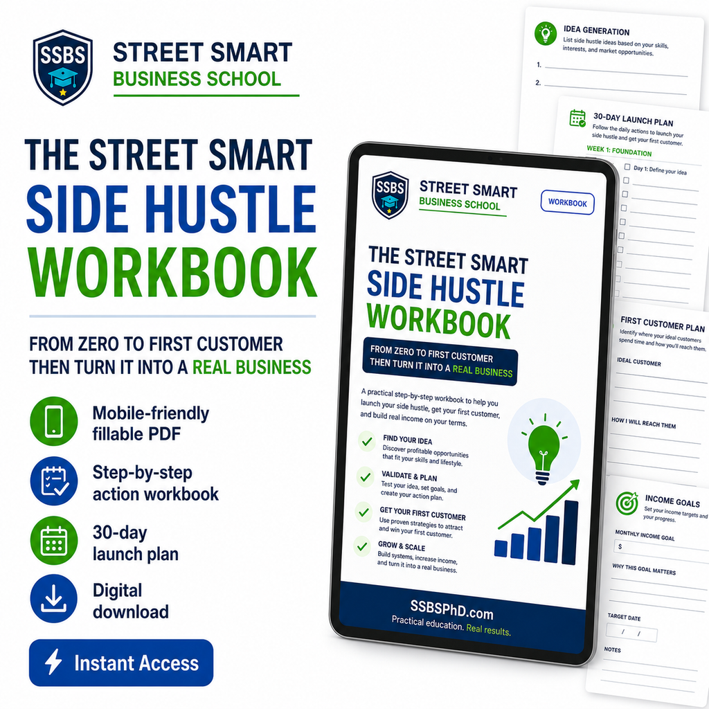Digital product The Street Smart Side Hustle Workbook — From Zero to First Customer